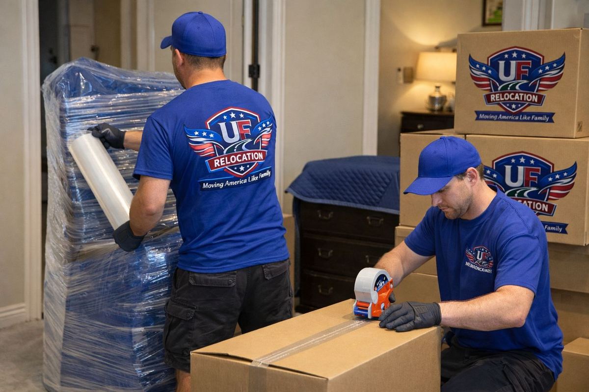 UF Relocation crew packing and wrapping